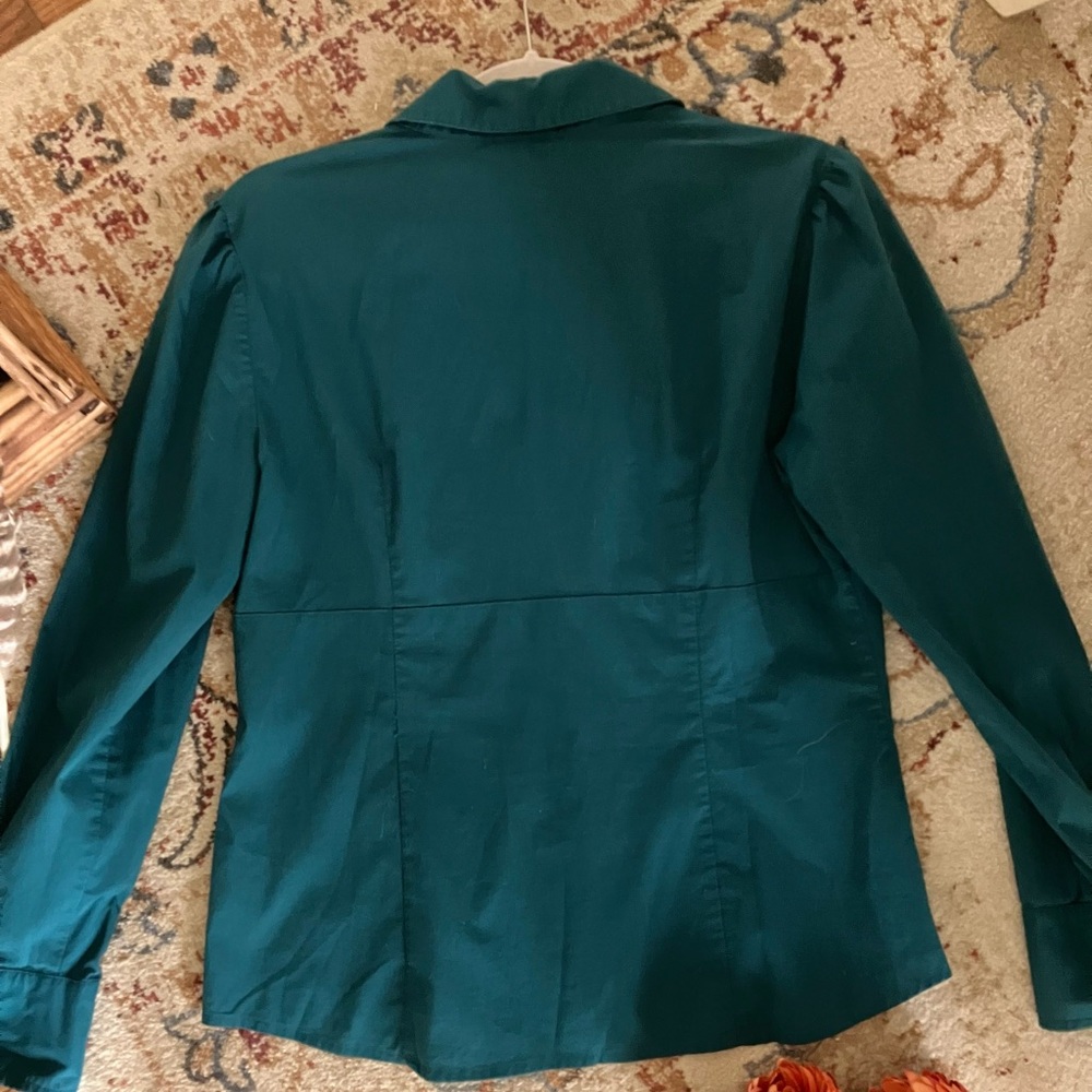 Teal Ruffled Button-Up Blouse - image 2
